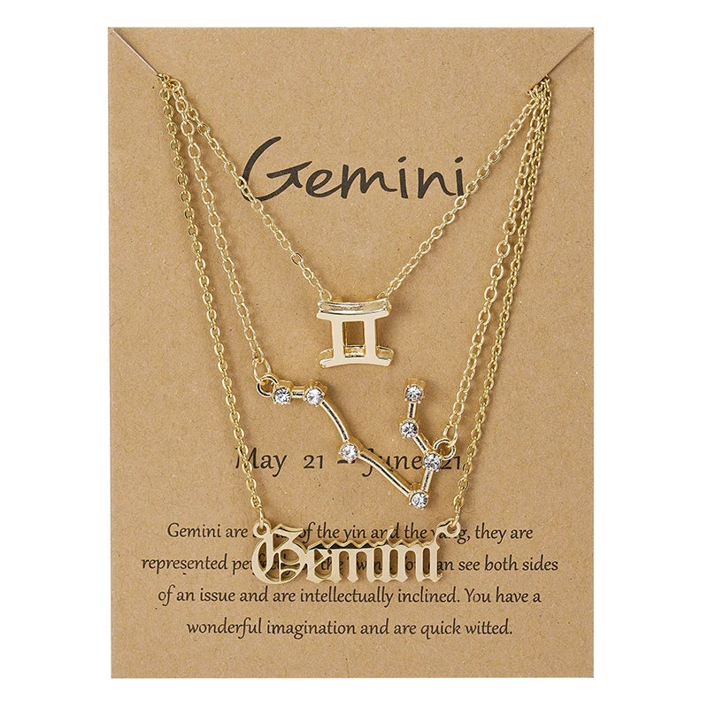 3Pcs/set 12 Zodiac Sign Necklaces