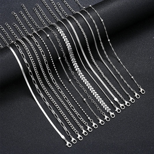 15 Pcs/Set Dainty Silver Bracelet Set