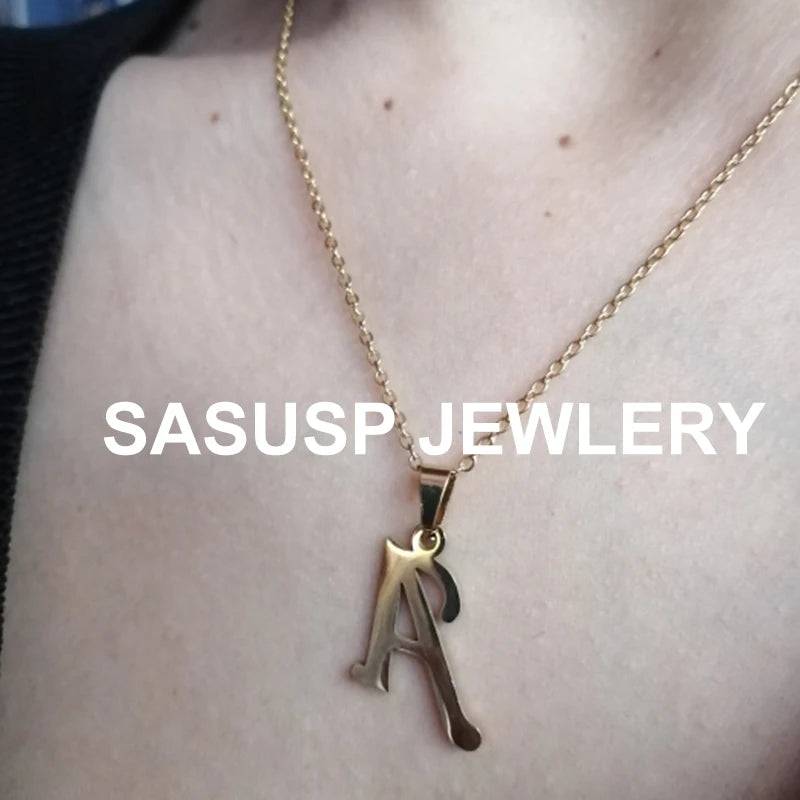 Stainless Steel A-Z Alphabet Initial Necklace for Women Men Personalize Jewelry 26 Letter Necklace Collier Pendientes 2024