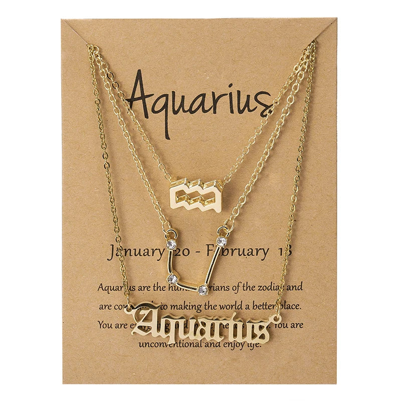 3Pcs/set 12 Zodiac Sign Necklaces
