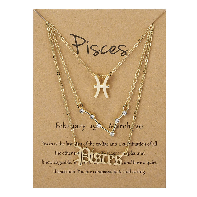 3Pcs/set 12 Zodiac Sign Necklaces