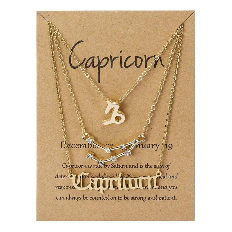 3Pcs/set 12 Zodiac Sign Necklaces