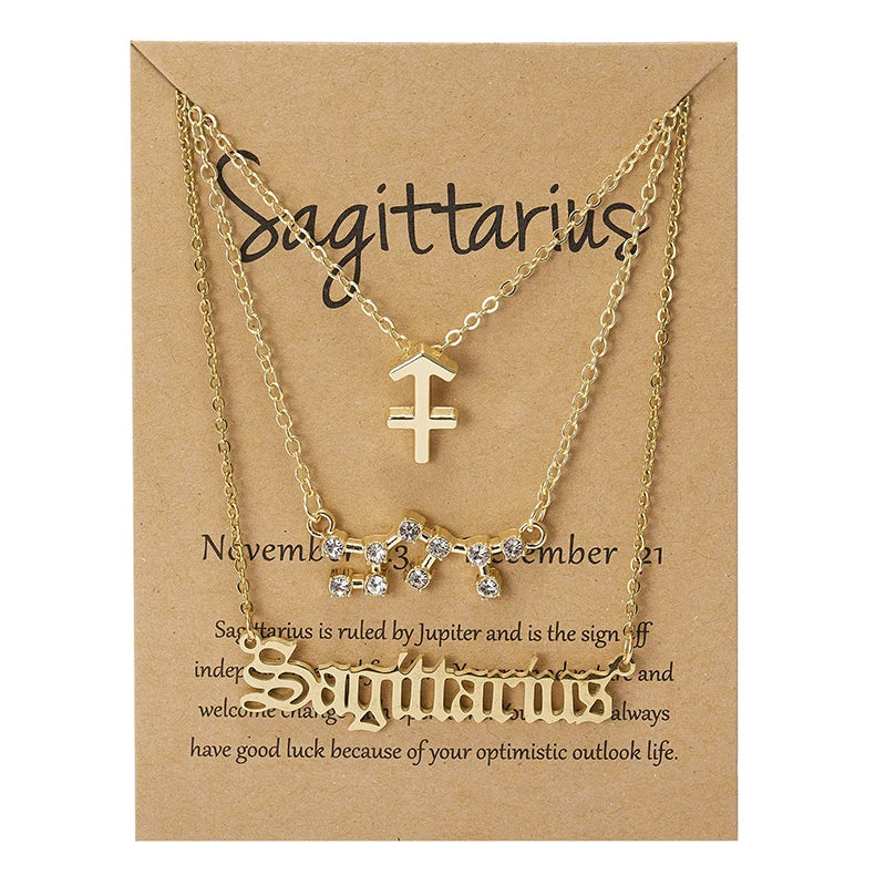 3Pcs/set 12 Zodiac Sign Necklaces