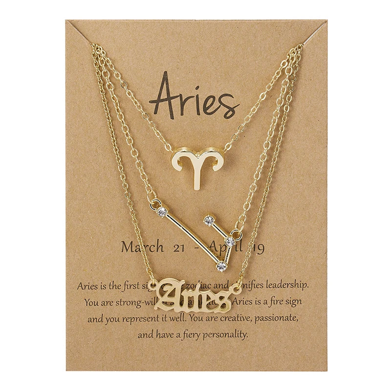 3Pcs/set 12 Zodiac Sign Necklaces