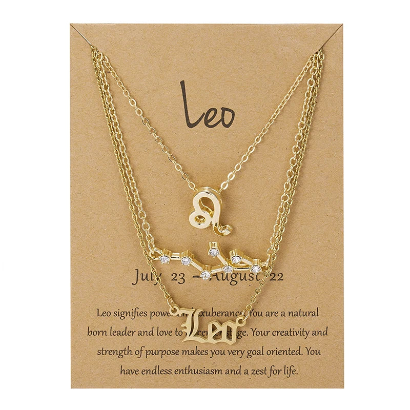 3Pcs/set 12 Zodiac Sign Necklaces