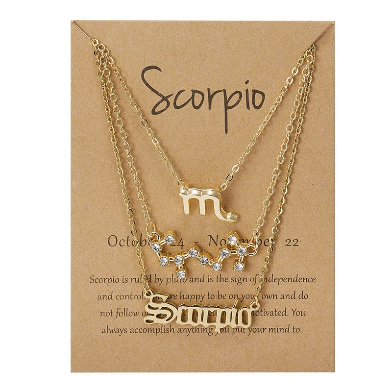 3Pcs/set 12 Zodiac Sign Necklaces