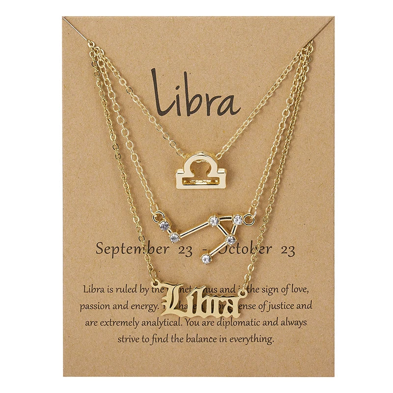 3Pcs/set 12 Zodiac Sign Necklaces