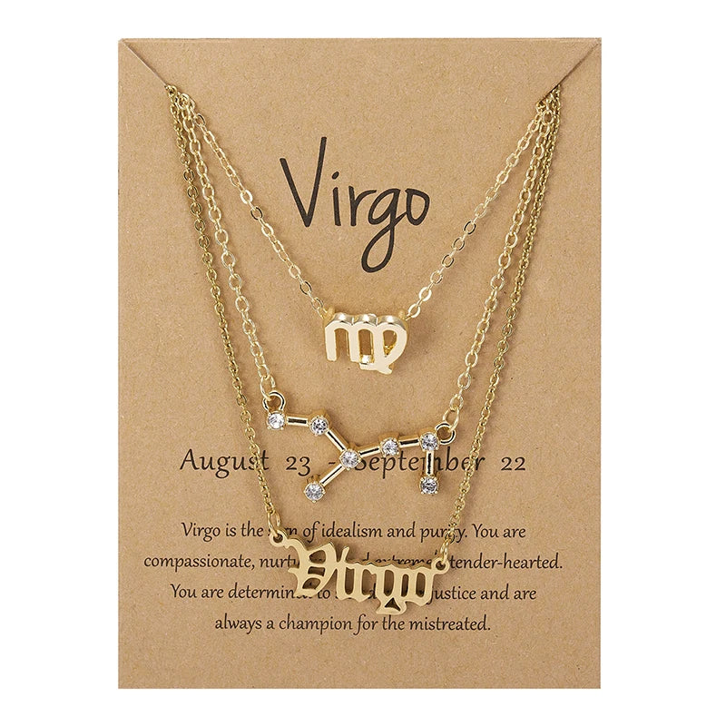 3Pcs/set 12 Zodiac Sign Necklaces