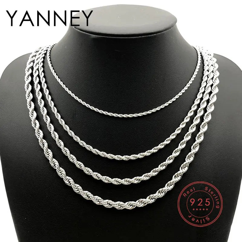 2/3/4mm 40-60cm Rope Chain Necklace 925 Silver Women Men Hip Hop Charm Fashion Party Gift Jewelry Necklace Accessories