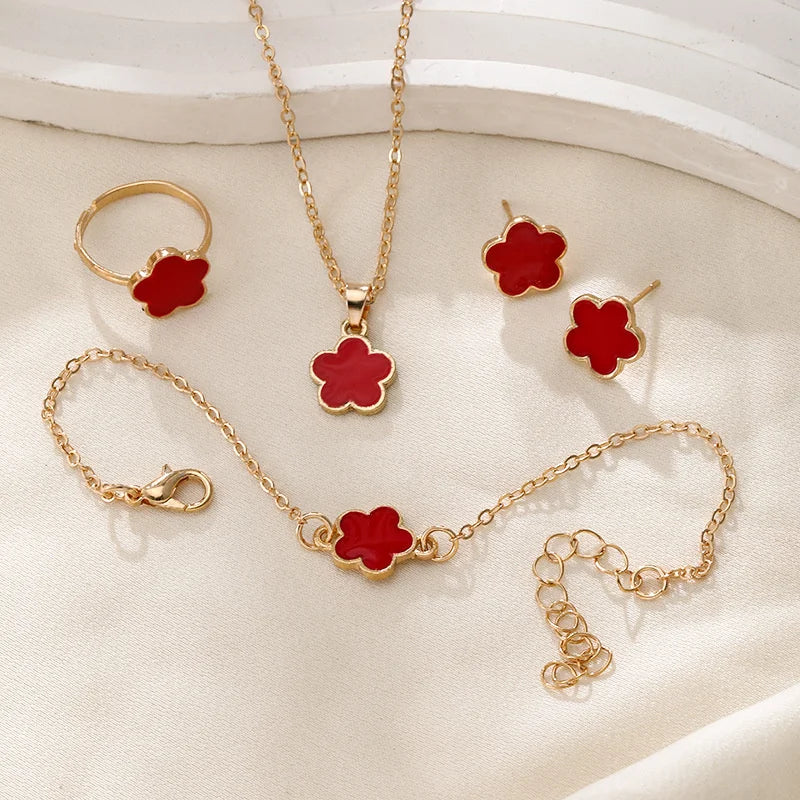 5 Flower Petal Pendant Necklace set