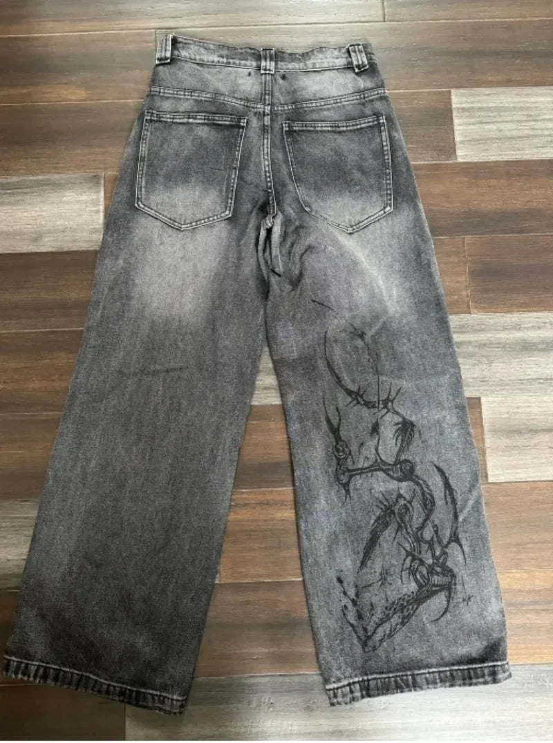 American Retro Embroidery Baggy Jeans