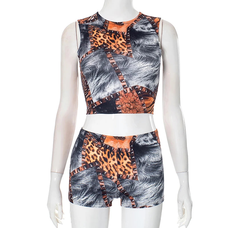 CUTENOVA Leopard Print Sleeveless Tank Top + Mini Shorts