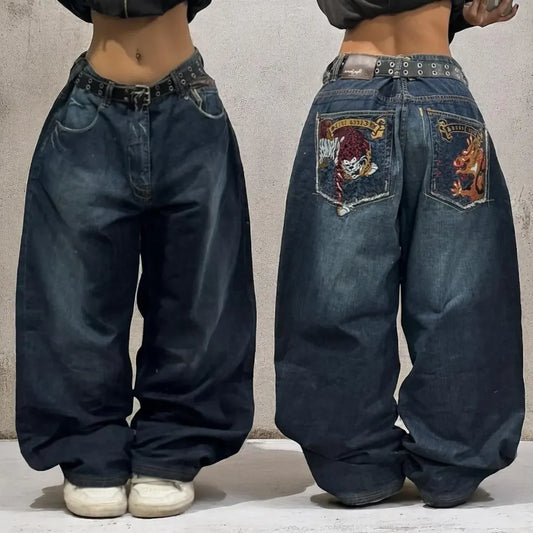 American Retro Embroidery Baggy Jeans