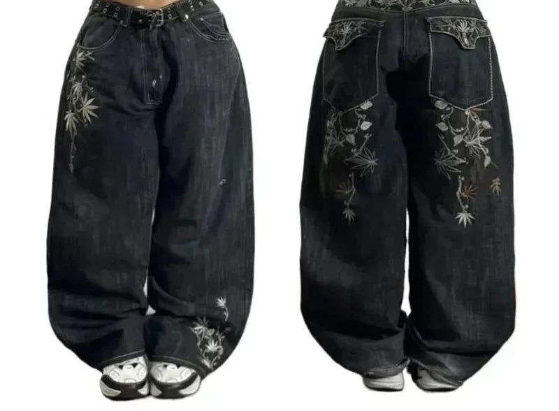 American Retro Embroidery Baggy Jeans