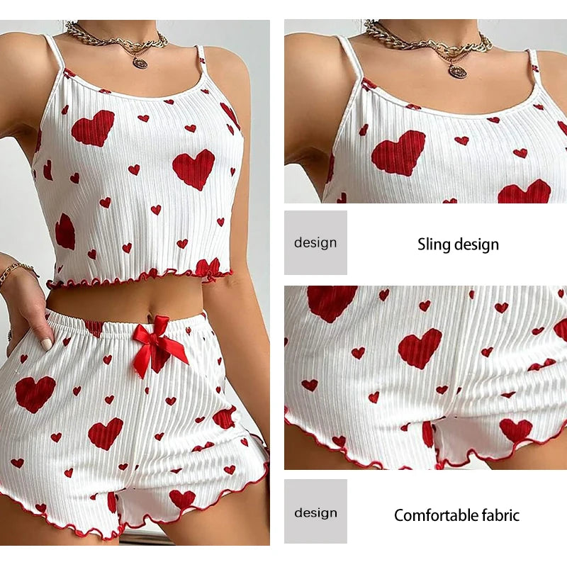 2 PCS Love Printing Pajamas