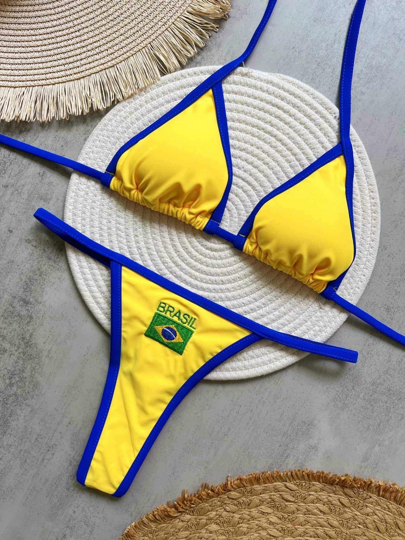 Embroidery Brasil Flag Bikini Set