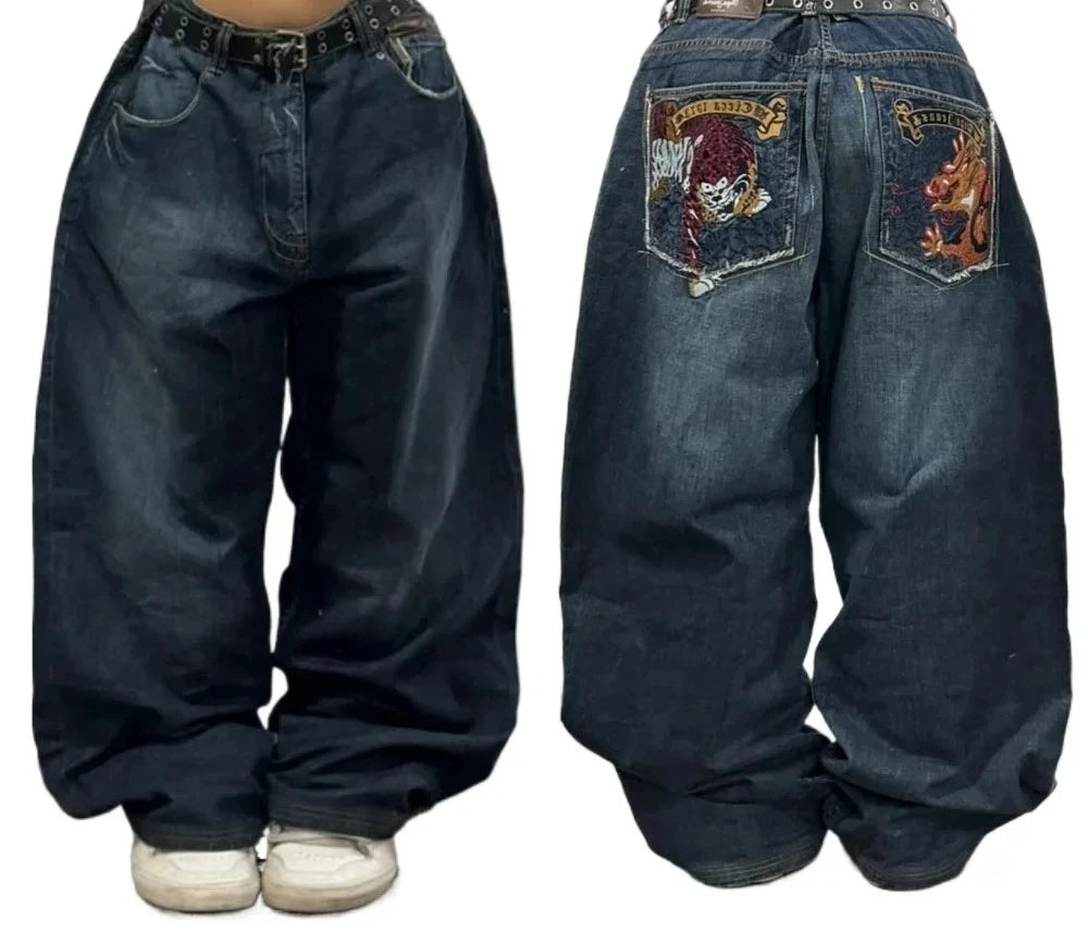 American Retro Embroidery Baggy Jeans