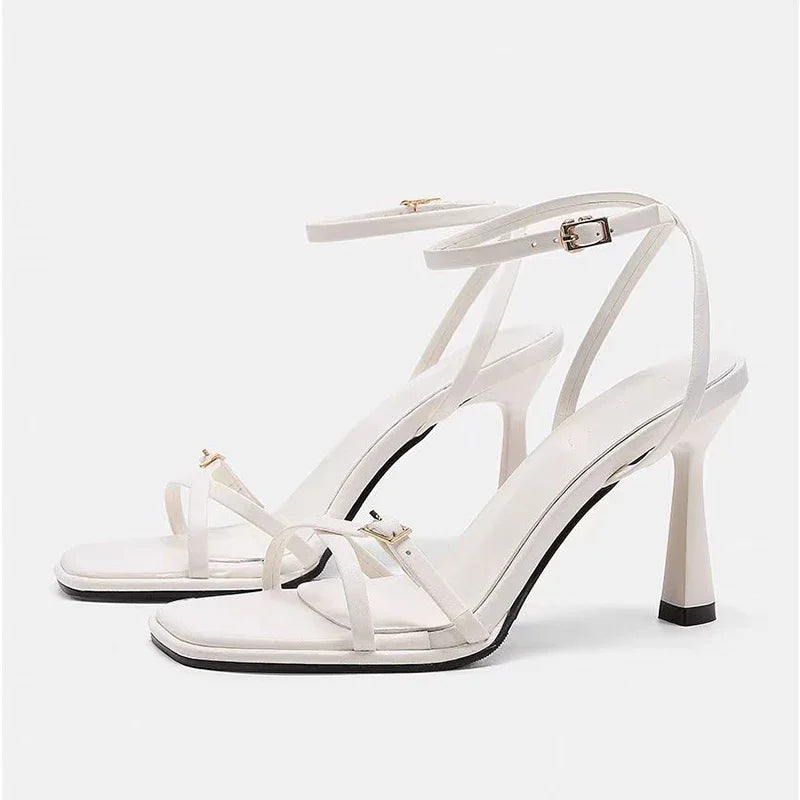 Lace-up designer high heels