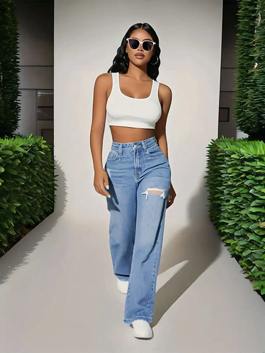 Ripped straight jeans