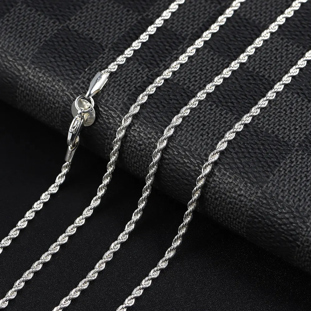 2/3/4mm 40-60cm Rope Chain Necklace 925 Silver Women Men Hip Hop Charm Fashion Party Gift Jewelry Necklace Accessories