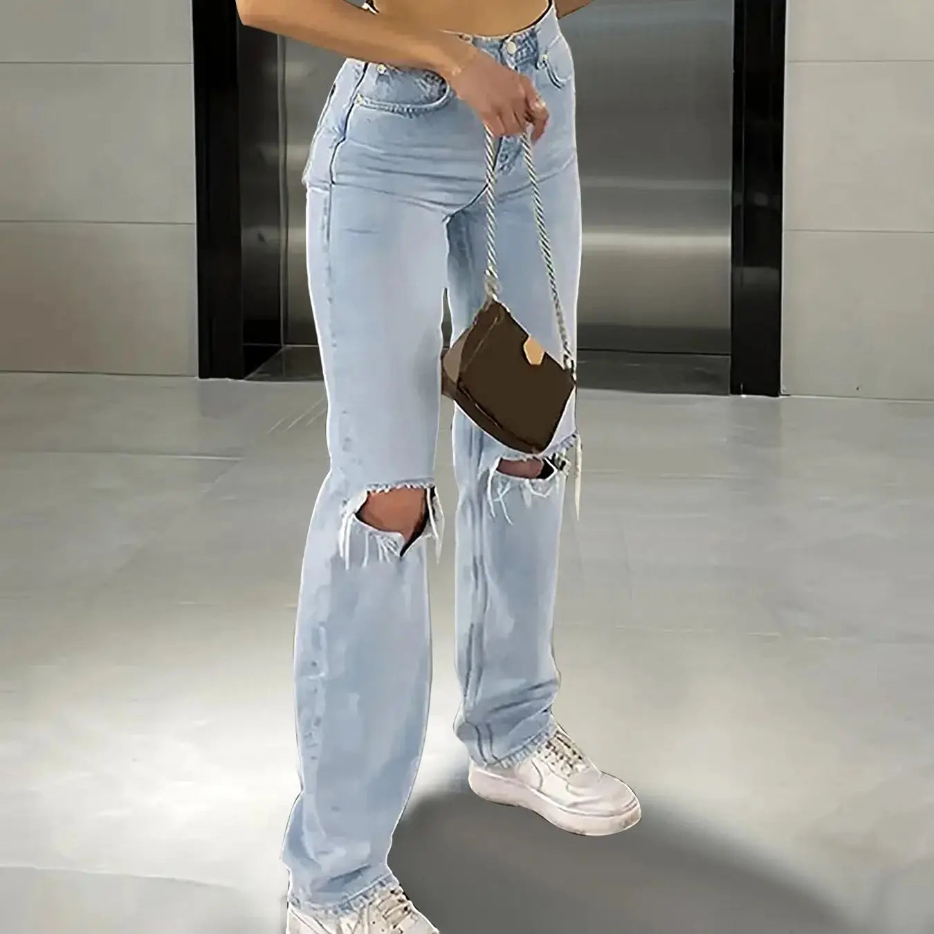 Straight micro-elastic jeans