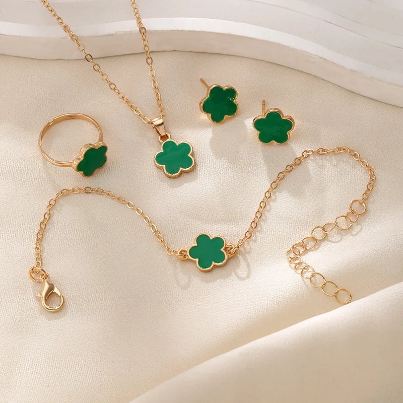 5 Flower Petal Pendant Necklace set