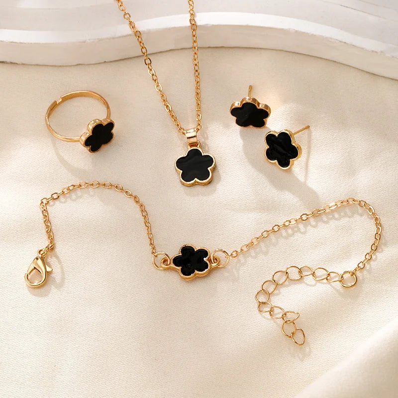 5 Flower Petal Pendant Necklace set