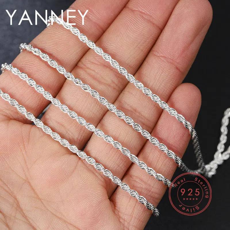 2/3/4mm 40-60cm Rope Chain Necklace 925 Silver Women Men Hip Hop Charm Fashion Party Gift Jewelry Necklace Accessories