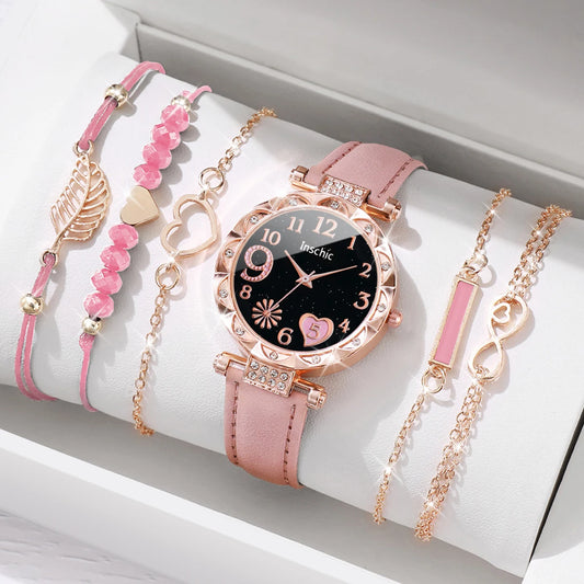 6PCS/Set Heart Dial Watch