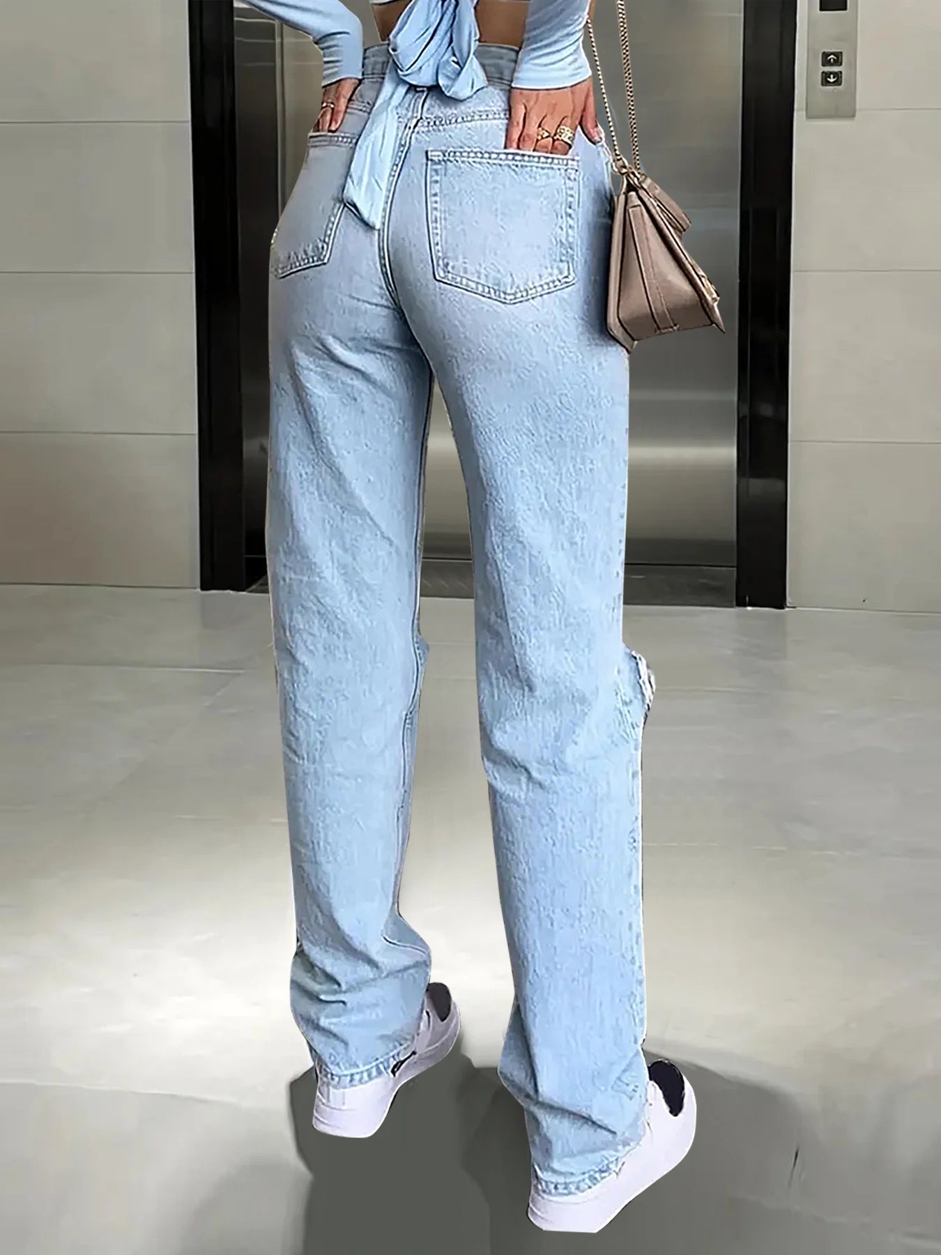 Straight micro-elastic jeans