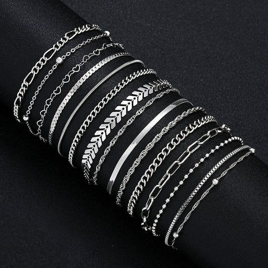 15 Pcs/Set Dainty Silver Bracelet Set