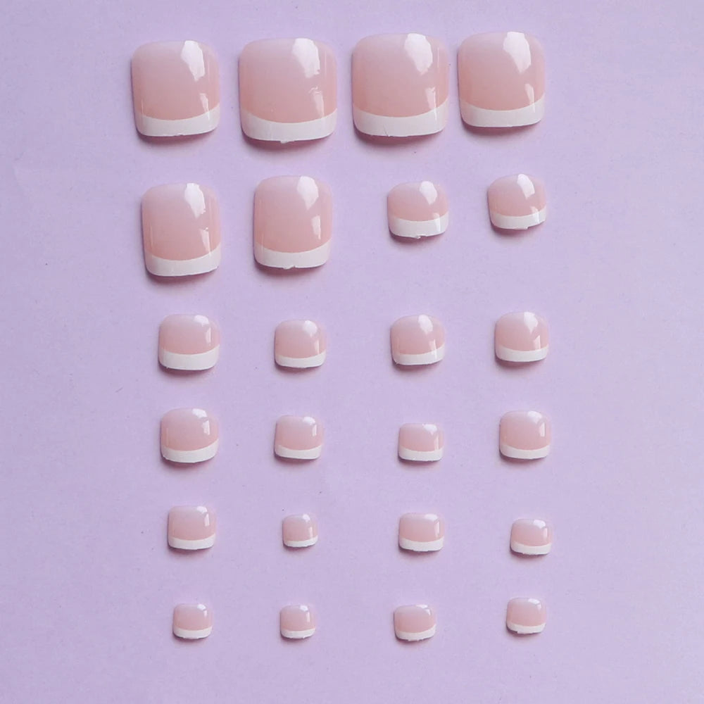24PCS Short Square Pink Toe Press-ons