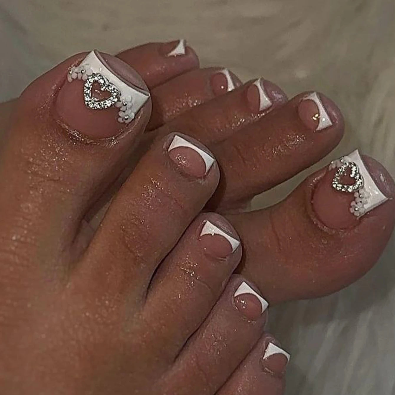 24PCS Short Square Pink Toe Press-ons