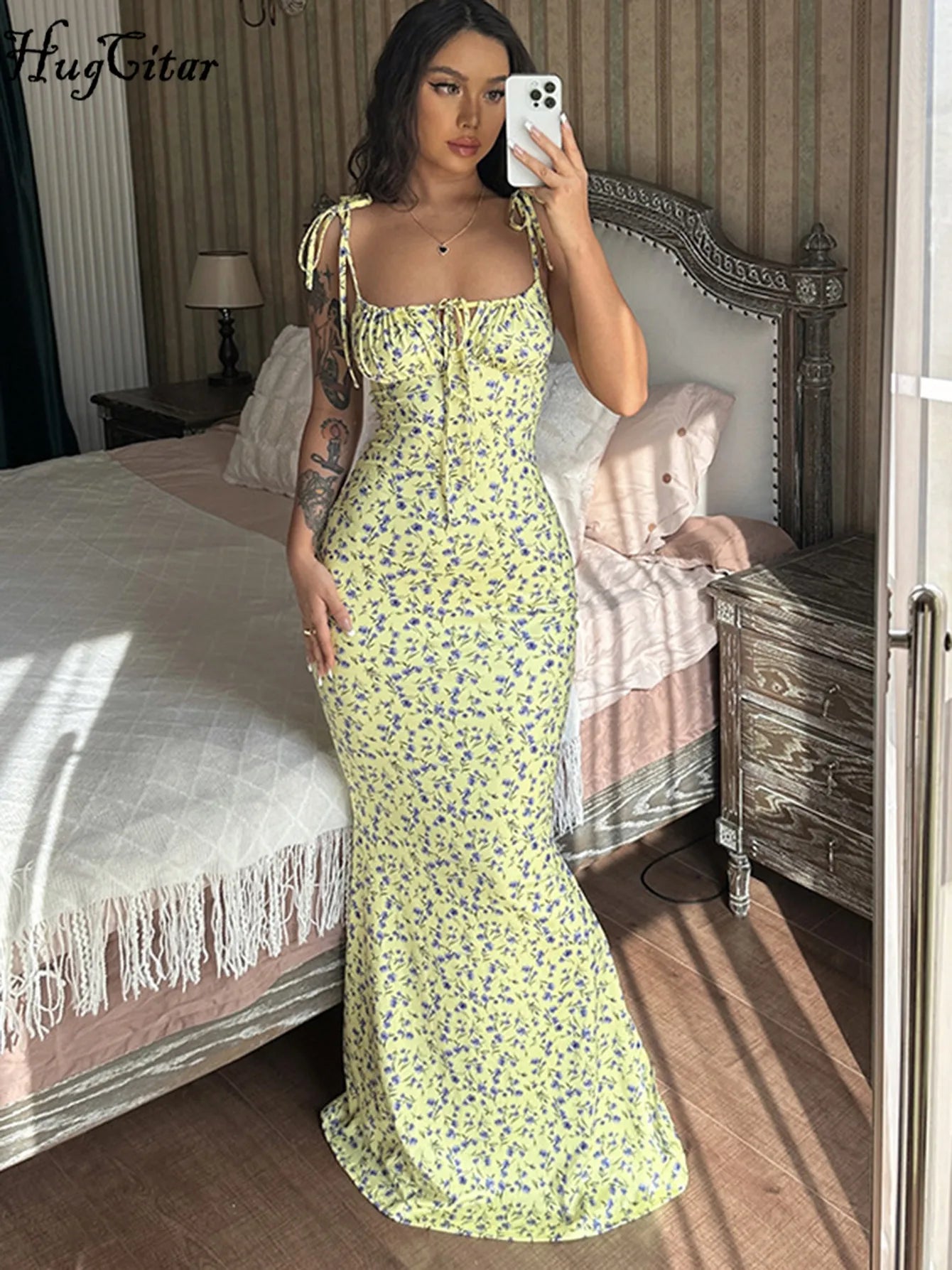 Hugcitar Floral Bodycon Long Dress