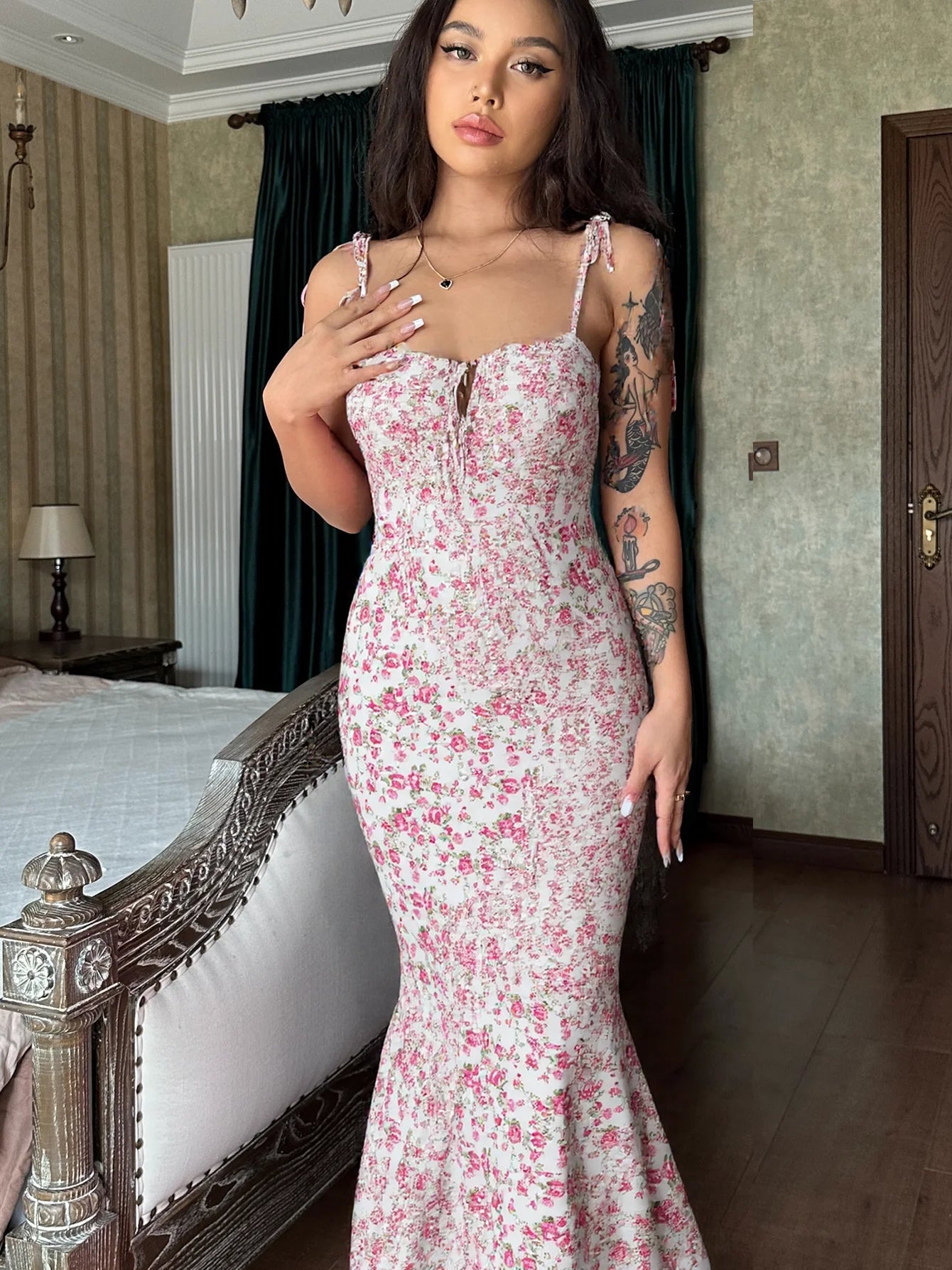 Hugcitar Floral Bodycon Long Dress