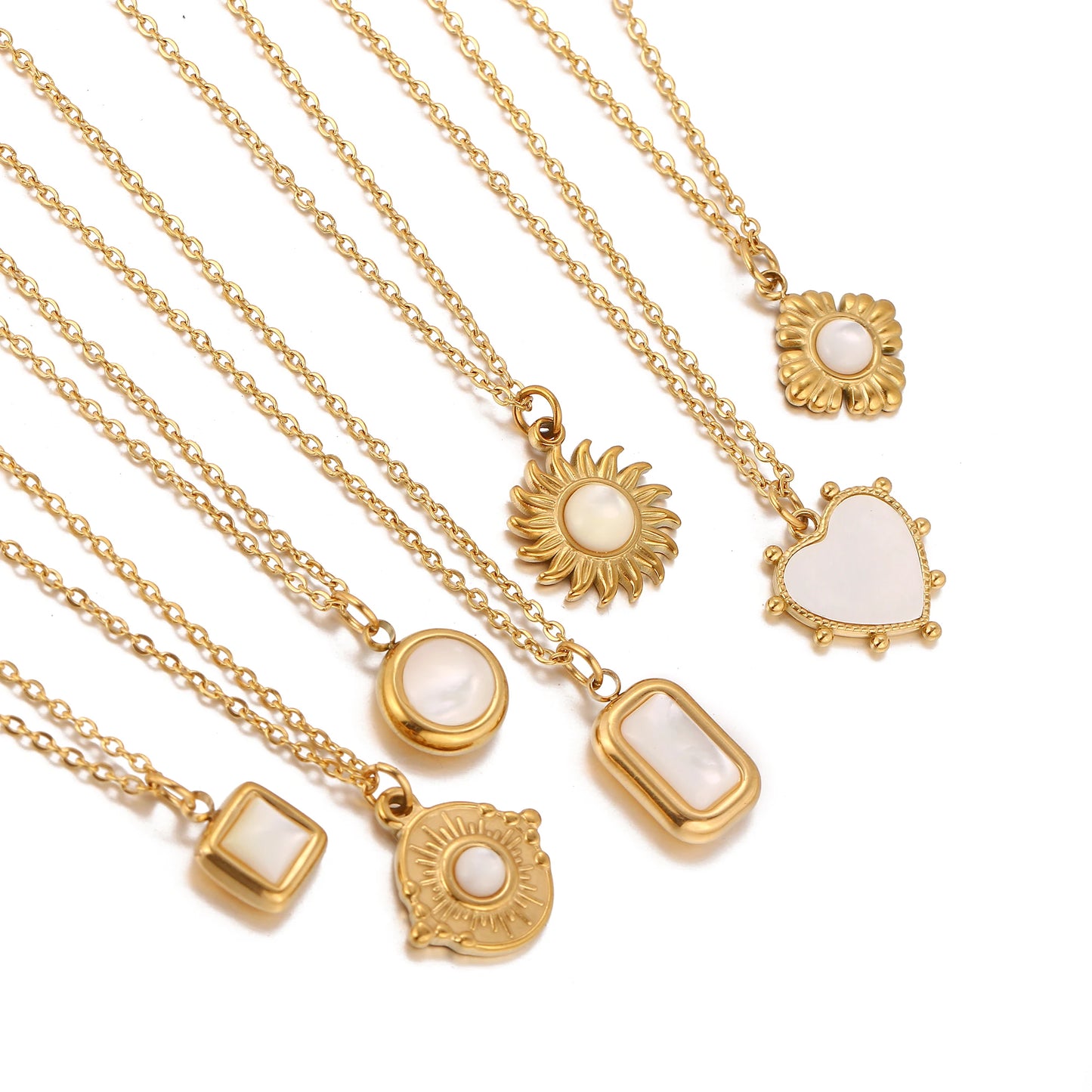 Stainless Steel Geometric Necklace For Women Elegant Heart/Angel/Round/Sun Natural Shell Pendant Clavicle Chain Jewelry Gifts