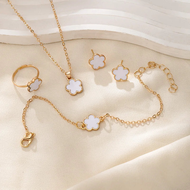 5 Flower Petal Pendant Necklace set