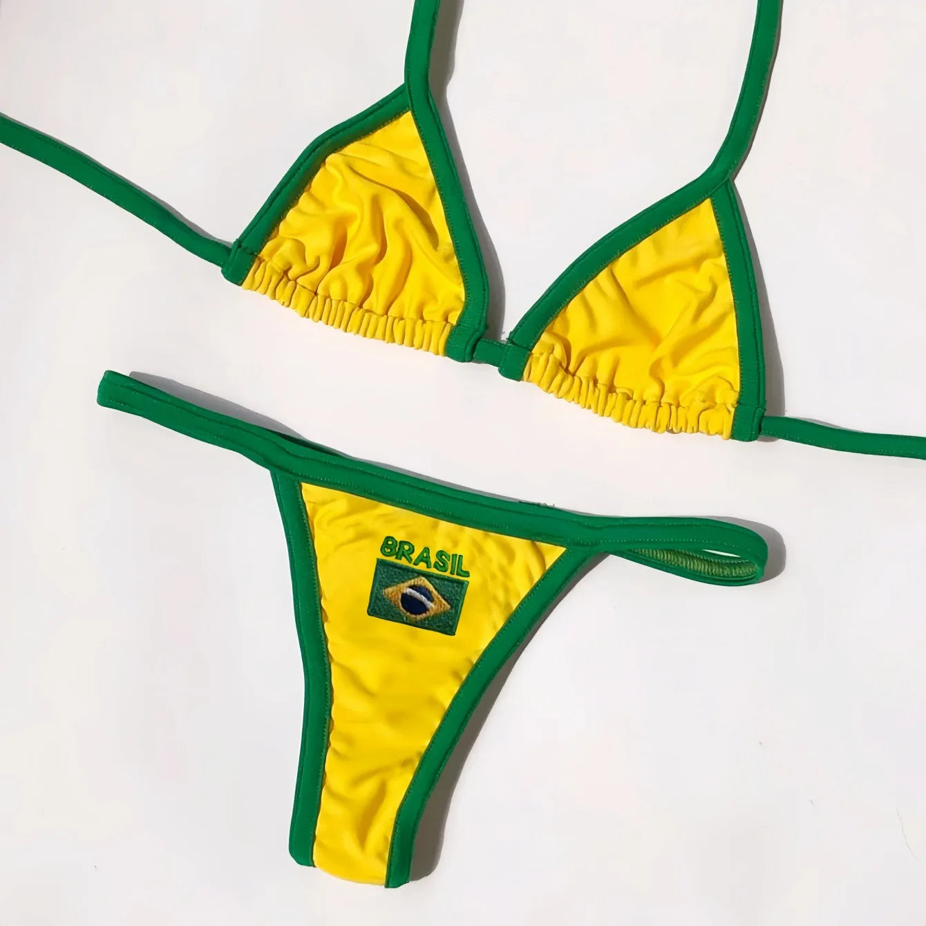 Embroidery Brasil Flag Bikini Set