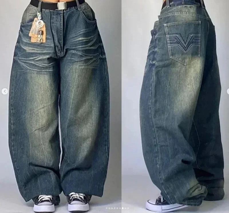 American Retro Embroidery Baggy Jeans