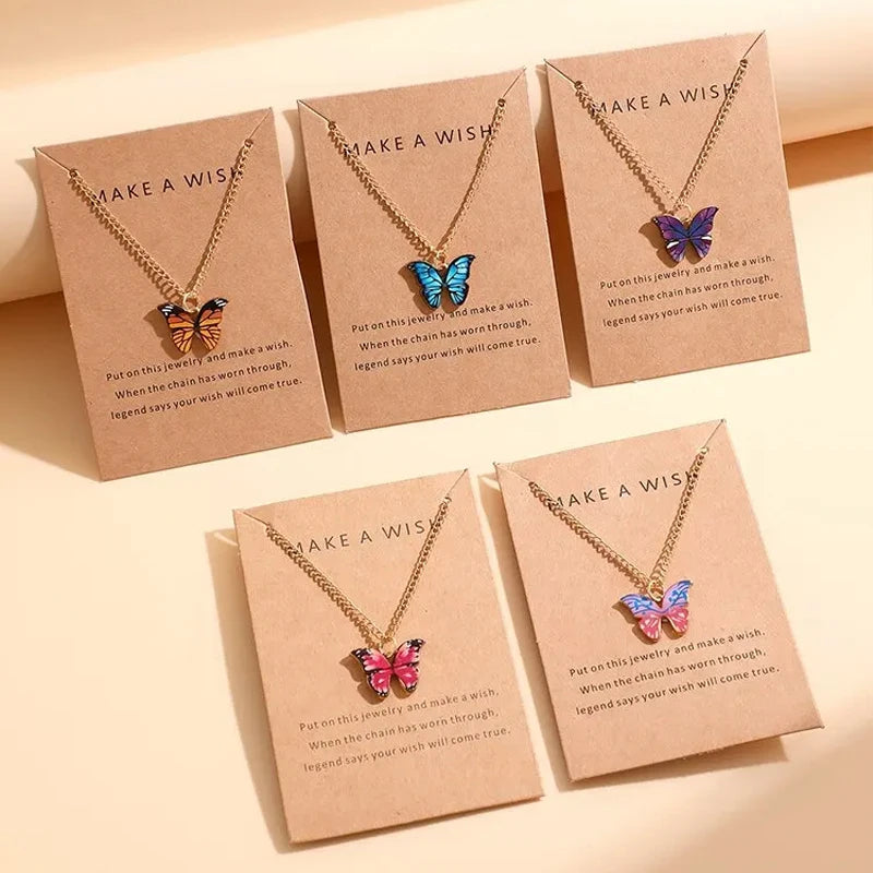 5 Pcs Fashion Boho Colorful Butterfly Necklaces Set for Women Korea Style Pendant Necklace Cute Jewelry Gift Wholesale 2024 New