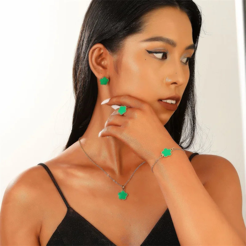 5 Flower Petal Pendant Necklace set