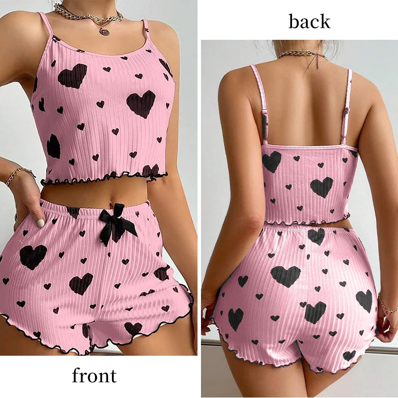 2 PCS Love Printing Pajamas