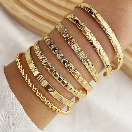 7 Pcs/Set Punk Gold Bracelets