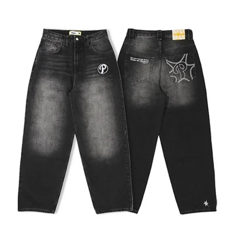 American Retro Embroidery Baggy Jeans