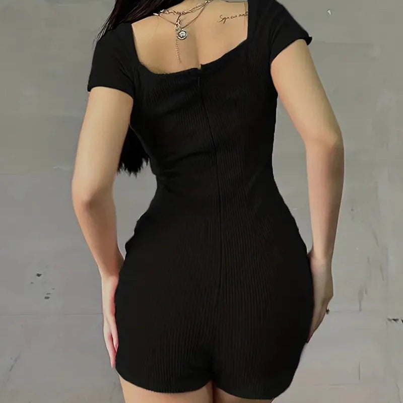Harajuku Summer Fashion Women Body Square Neck Tops Bodysuits Sexy Slim Fit Foundation Solid Color Chic Romper Streetwear
