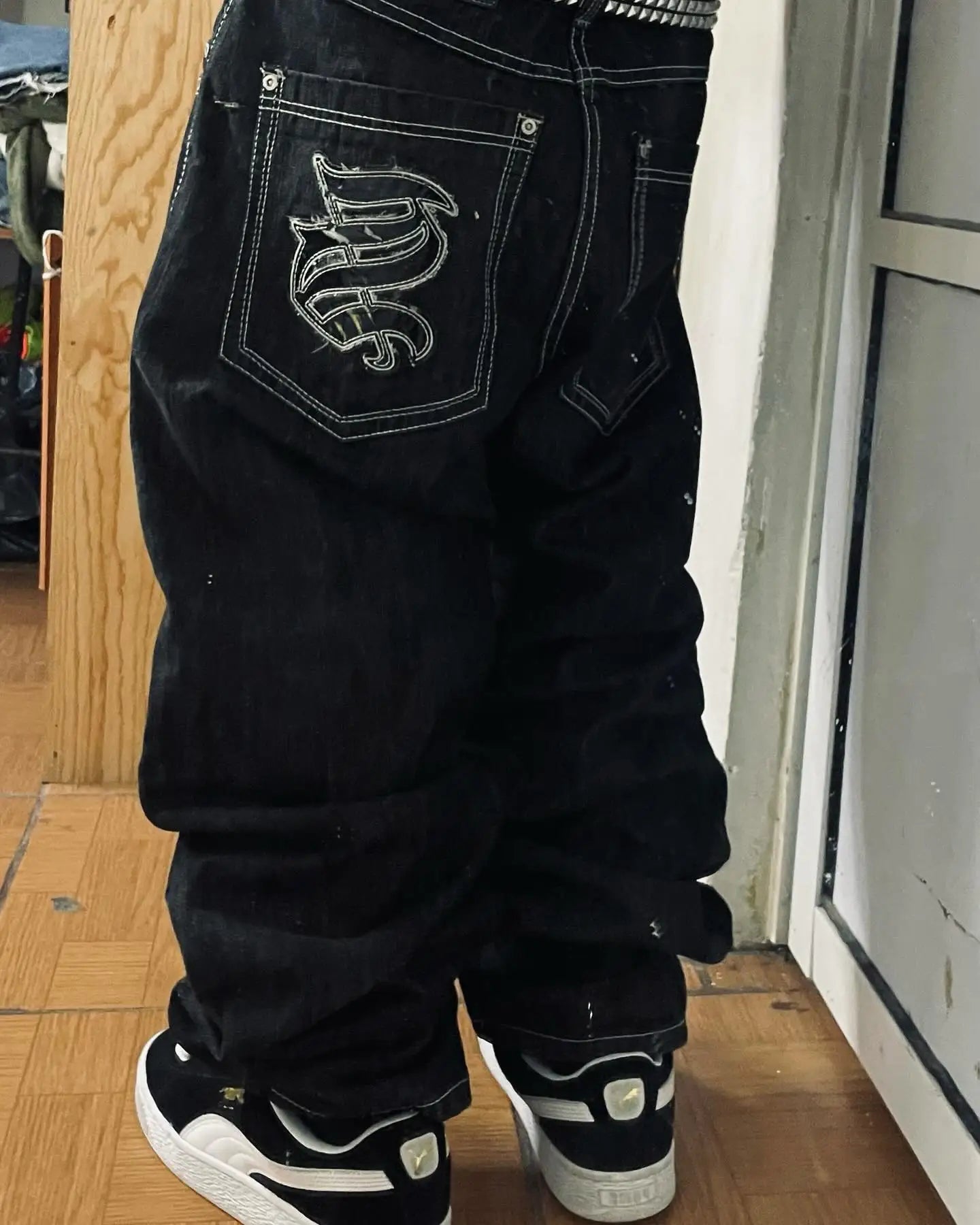 American Retro Embroidery Baggy Jeans