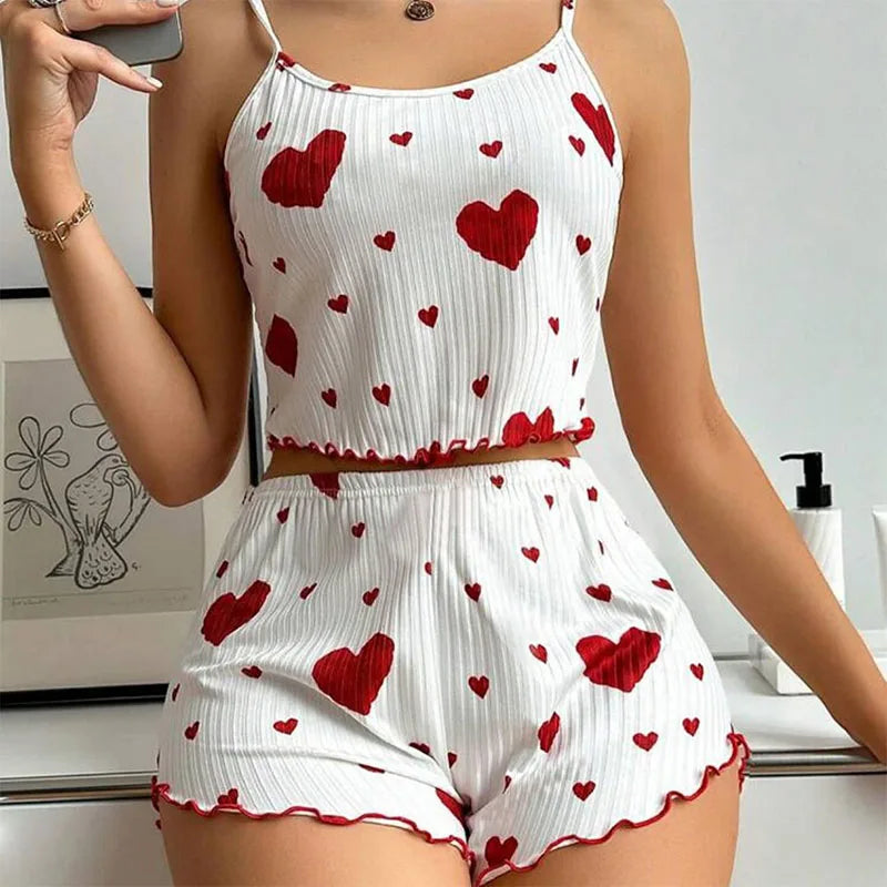 2 PCS Love Printing Pajamas
