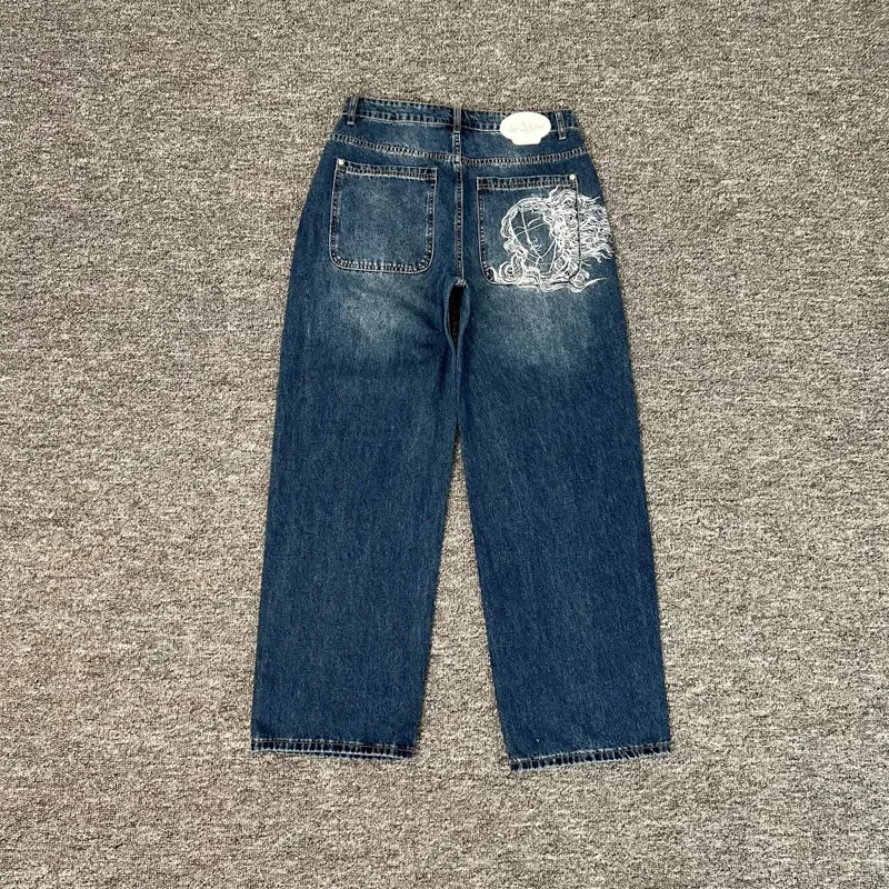 American Retro Embroidery Baggy Jeans