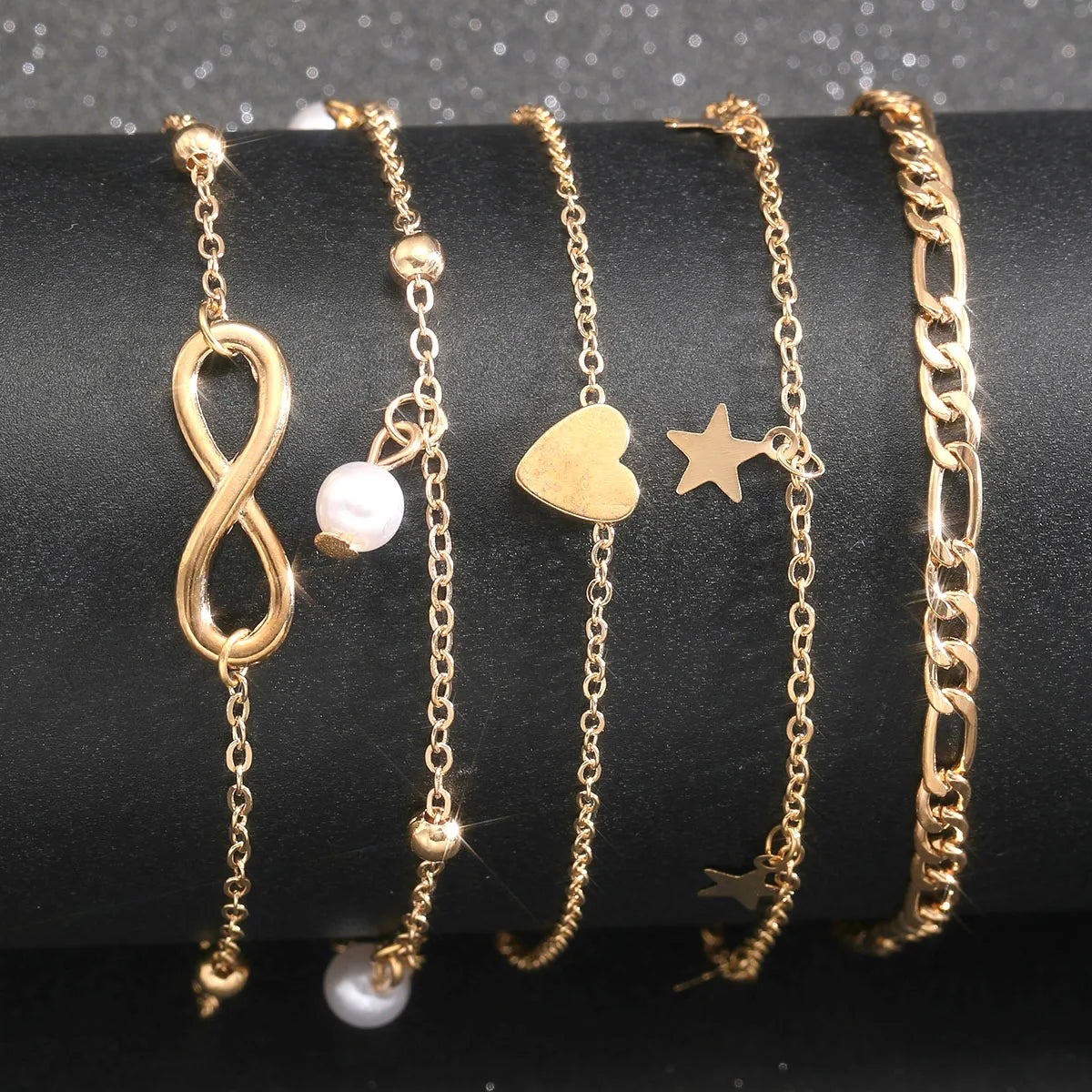 5Pcs Retro Multilayer Tassel Anklet
