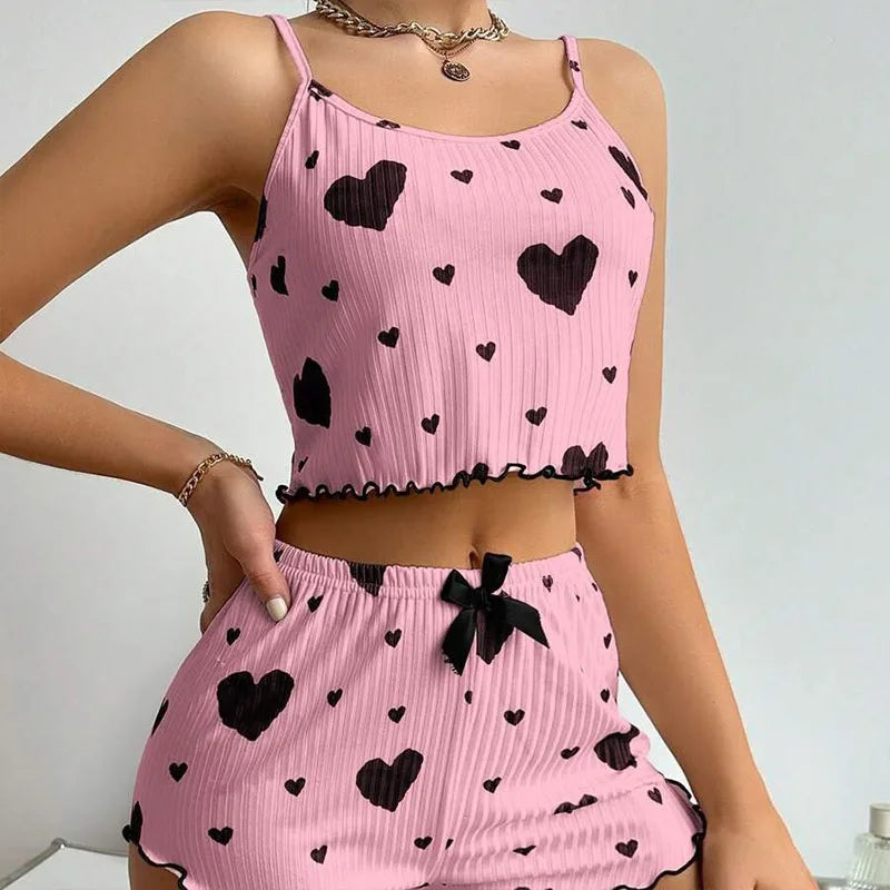 2 PCS Love Printing Pajamas